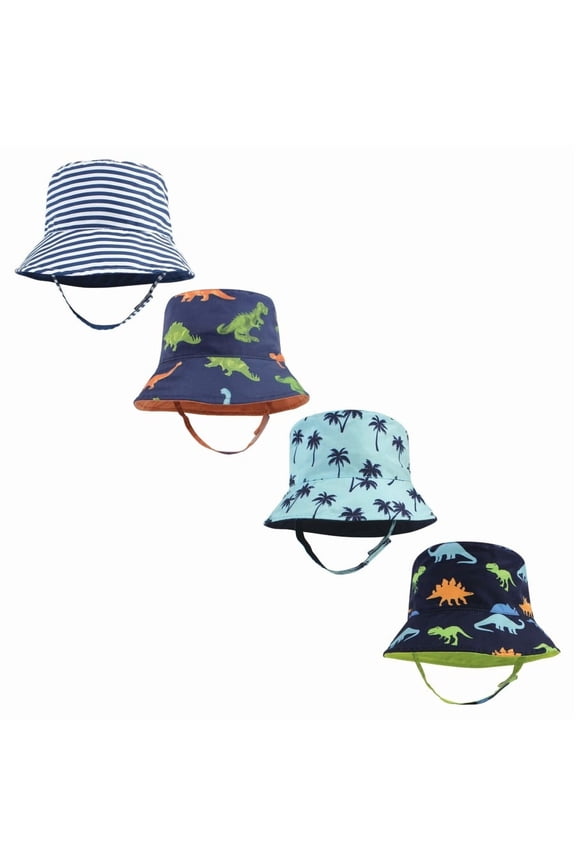 Infant Boy 4Pc Sun Protection Hat, Dino Stripe Dinosaur Palm Tree, 12-24 Months