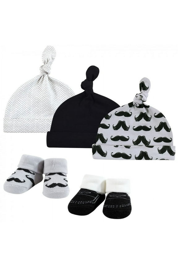 Infant Boy Cap and Socks Set, Mustache, 0-9 Months