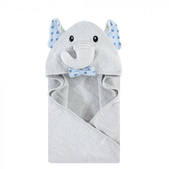 Hudson Baby Infant Boy Cotton Animal Face Hooded Towel, Blue Dots Gray Elephant, One Size