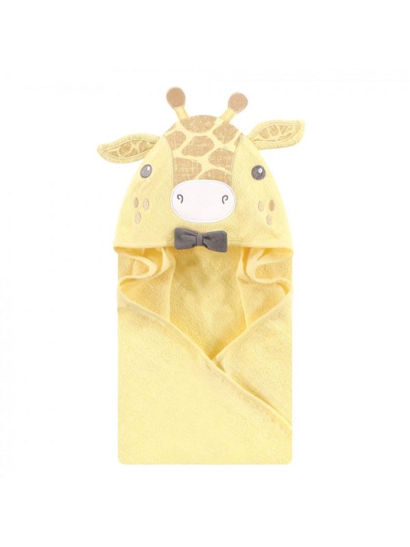 Unisex Baby Cotton Poly Animal Face Hooded Towel, Bowtie Giraffe, One Size
