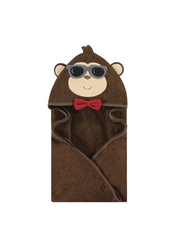 Unisex Baby Cotton Poly Animal Face Hooded Towel, Dapper Monkey, One Size
