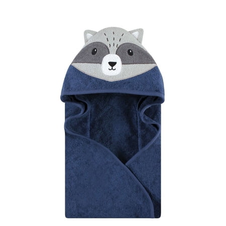 Hudson Baby Unisex Baby Cotton Poly Animal Face Hooded Towel, Raccoon, One Size