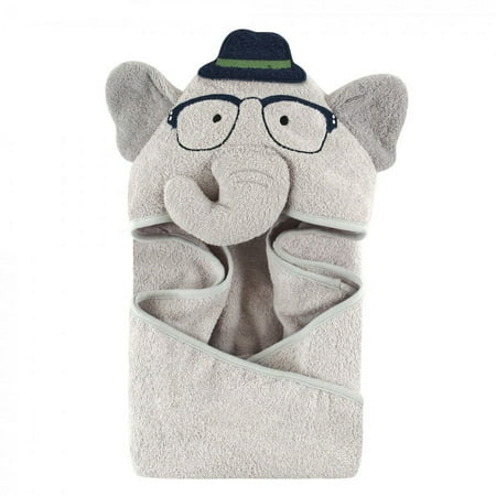 Hudson Baby Infant Boy Cotton Animal Face Hooded Towel, Smart Elephant, One Size
