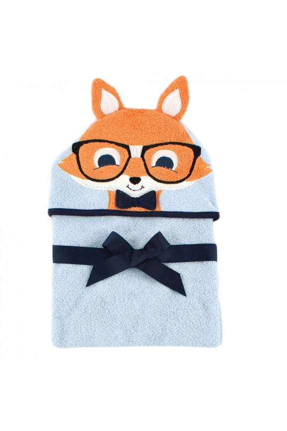 Infant Boy Cotton Animal Hooded Towel, Nerdy Fox, One Size
