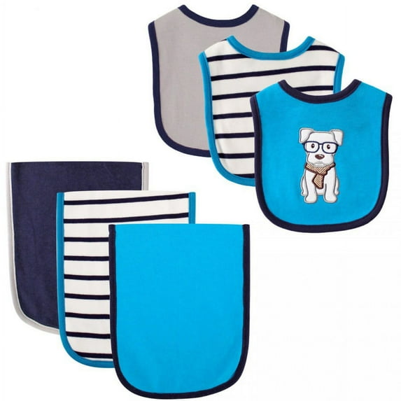 Hudson Baby Infant Boy Cotton Bib and Burp Cloth Set 6pk, Dog, One Size