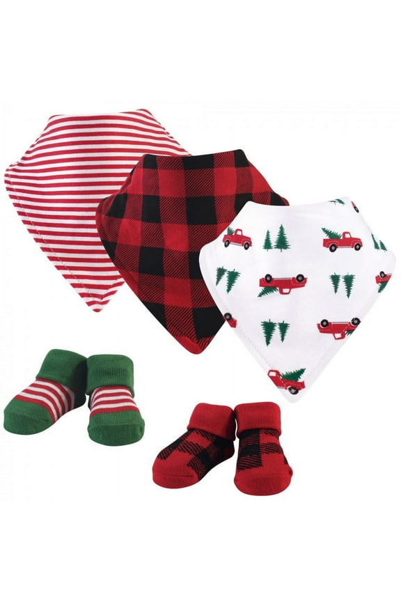 Infant Boy Cotton Bib and Sock Set 5pk, Christmas Tree, One Size