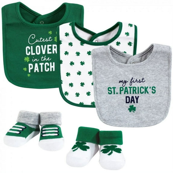Hudson Baby Infant Boy Cotton Bib and Sock Set, Cutest Clover, 0-9 Months