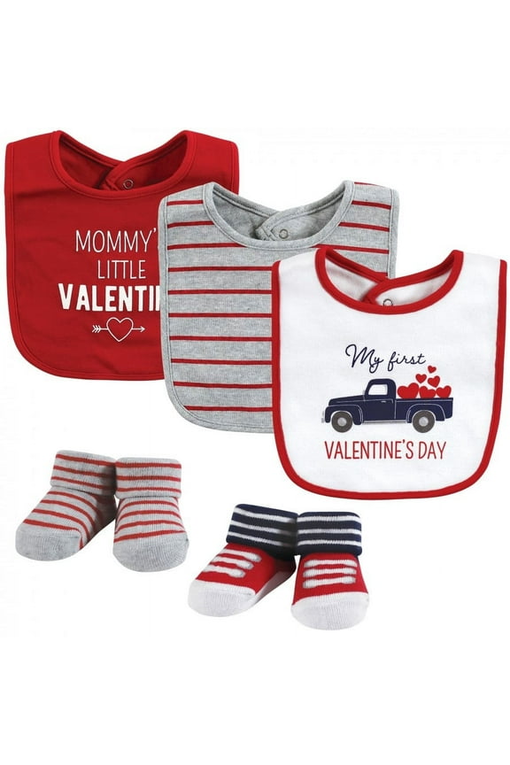 Infant Boy Cotton Bib and Sock Set, Valentine Truck, One Size