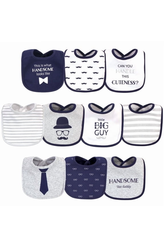 Infant Boy Cotton Bibs 10pk, Handsome Like Daddy, One Size