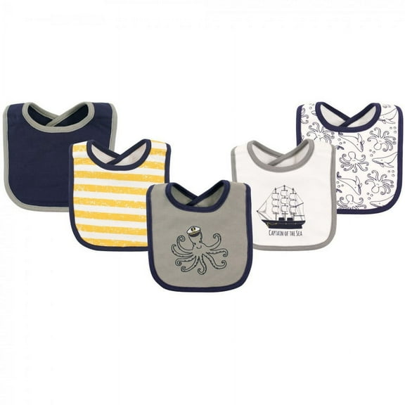 Hudson Baby Infant Boy Cotton Bibs 5pk, Sea Captain, One Size