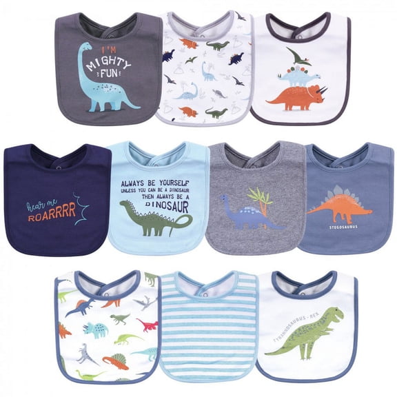 Hudson Baby Infant Boy Cotton Bibs, Dino, One Size