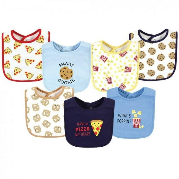 Hudson Baby Infant Boy Cotton Bibs, Pizza Snacks, One Size