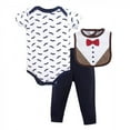 thumbnail image 1 of Hudson Baby Infant Boy Cotton Bodysuit, Pant and Bib Set, Bow Tie, 6-9 Months, 1 of 1