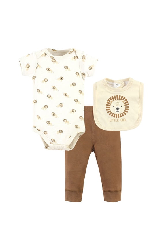 Infant Boy Cotton Bodysuit, Pant and Bib Set, Brave Lion, 6-9 Months