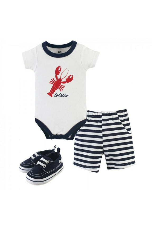 Infant Boy Cotton Bodysuit, Shorts and Shoe 3pc Set, Lobster, 12-18 Months