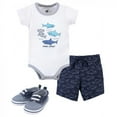 thumbnail image 1 of Hudson Baby Infant Boy Cotton Bodysuit, Shorts and Shoe 3pc Set, Shark Expert, 9-12 Months, 1 of 5