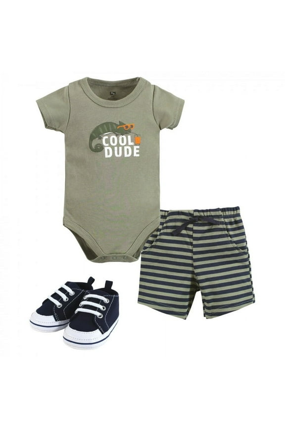 Infant Boy Cotton Bodysuit, Shorts and Shoe Set, Cool Dude, 0-3 Months