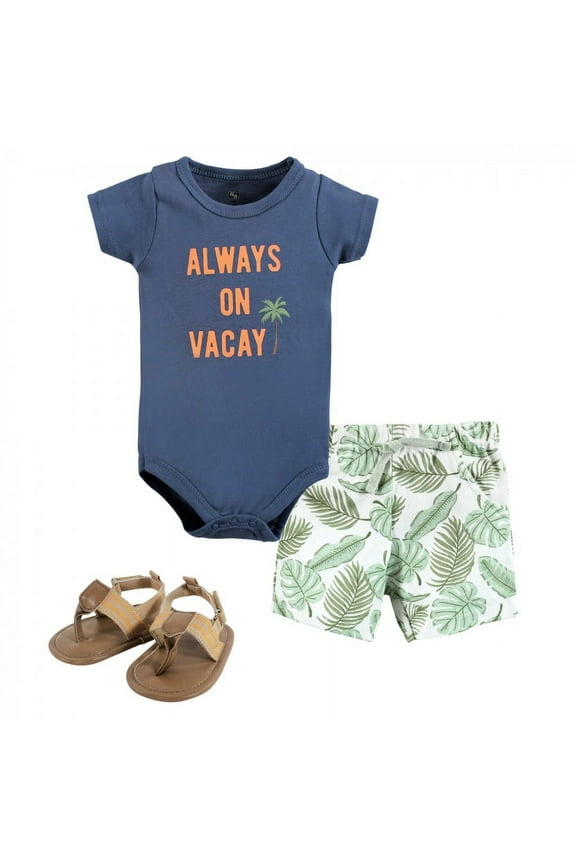 Infant Boy Cotton Bodysuit, Shorts and Shoe Set, Vacay, 12-18 Months