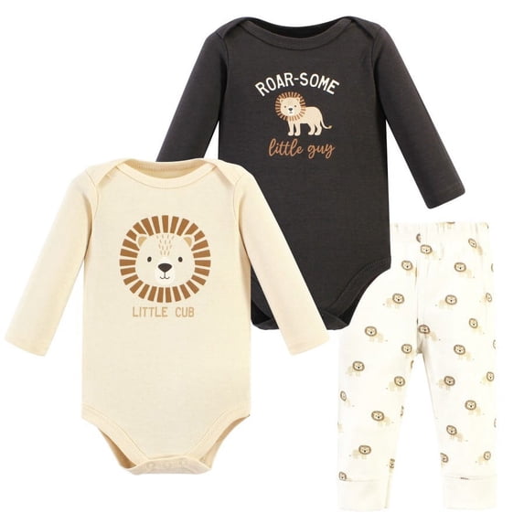 Hudson Baby Infant Boy Cotton Bodysuit and Pant Set, Brave Lion Long Sleeve, 3-6 Months