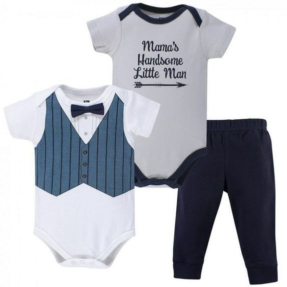 Hudson Baby Infant Boy Cotton Bodysuit and Pant Set, Mamas Handsome Little Man, 0-3 Months