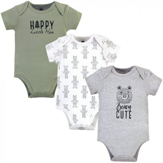 Hudson Baby Infant Boy Cotton Bodysuits 3pk, Black Bear, 6-9 Months