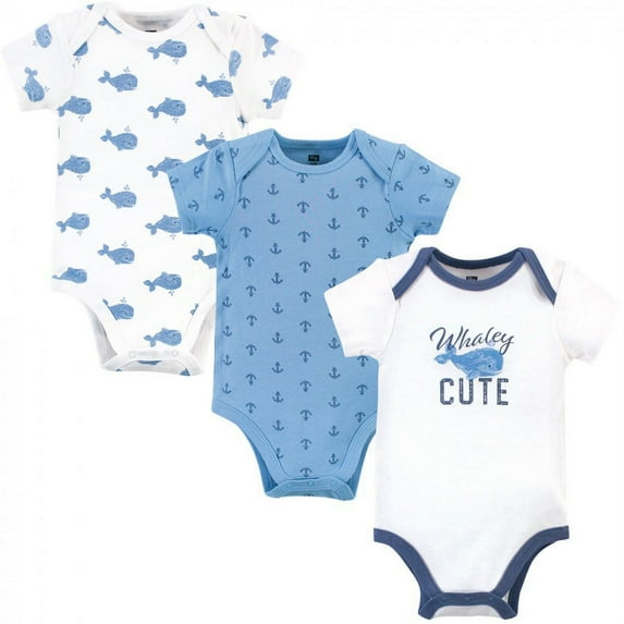 Hudson Baby Infant Boy Cotton Bodysuits 3pk, Blue Whale, 6-9 Months