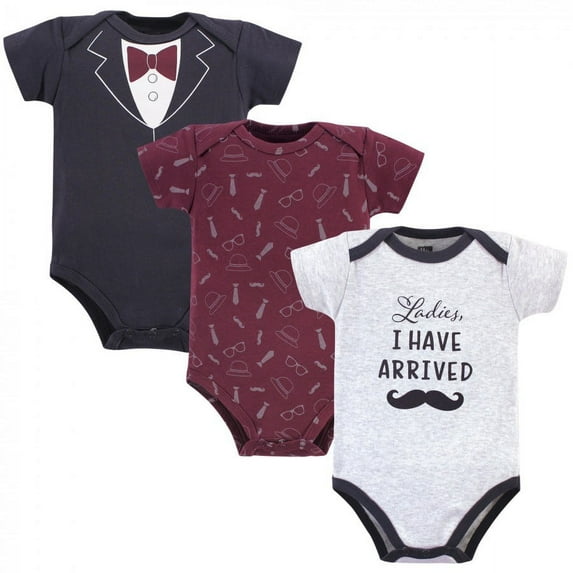 Hudson Baby Infant Boy Cotton Bodysuits 3pk, Burgundy Ladies I Have Arrived, 12-18 Months