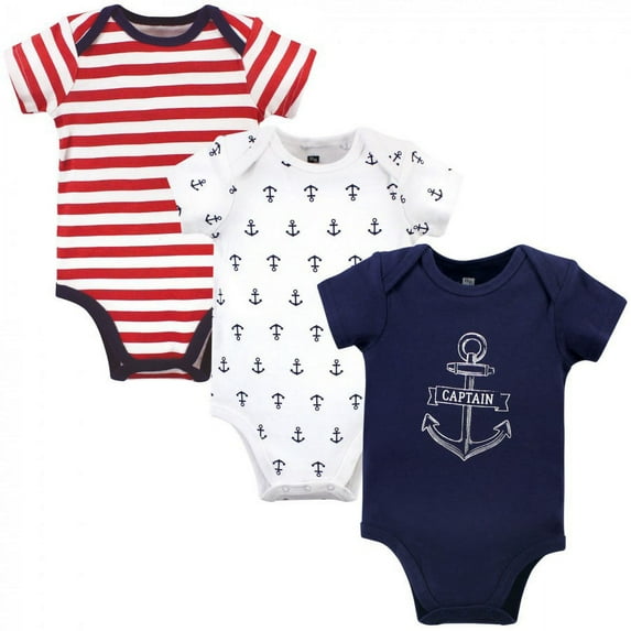 Hudson Baby Infant Boy Cotton Bodysuits 3pk, Captain, 9-12 Months