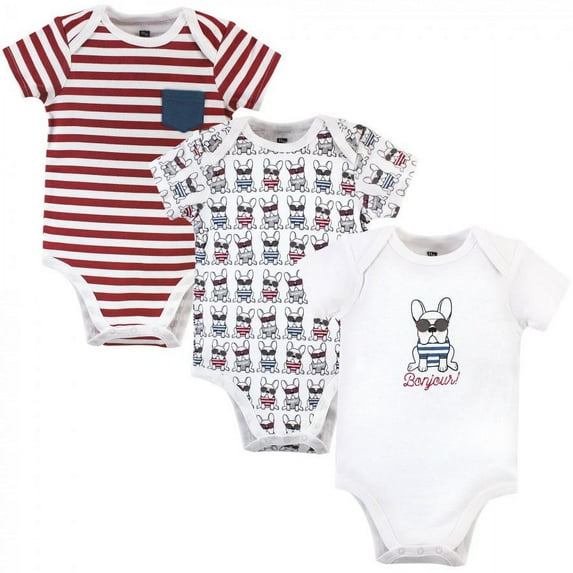 Hudson Baby Infant Boy Cotton Bodysuits 3pk, French Dog, 3-6 Months