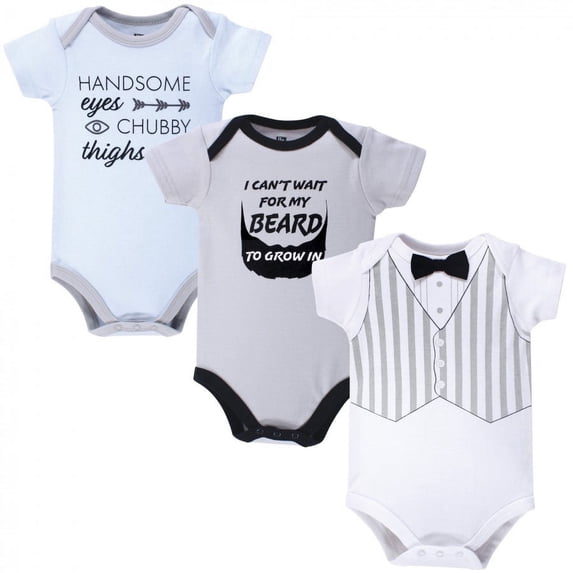 Hudson Baby Infant Boy Cotton Bodysuits 3pk, Handsome Eyes, 9-12 Months