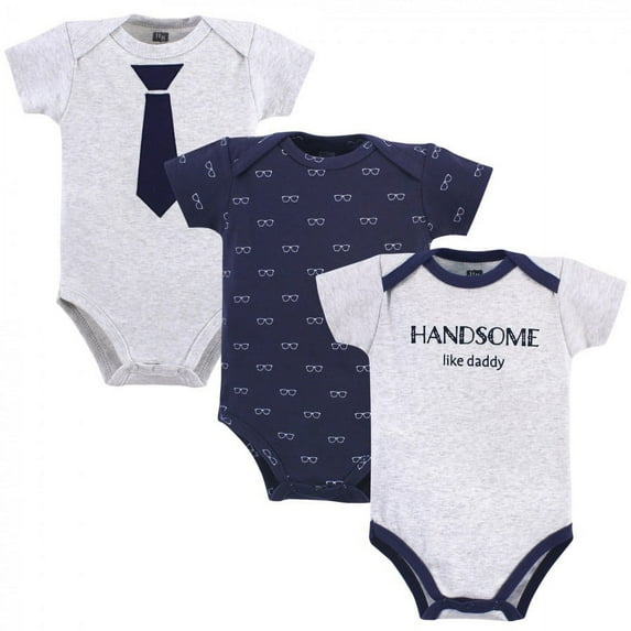 Hudson Baby Infant Boy Cotton Bodysuits 3pk, Handsome Like Daddy, 9-12 Months