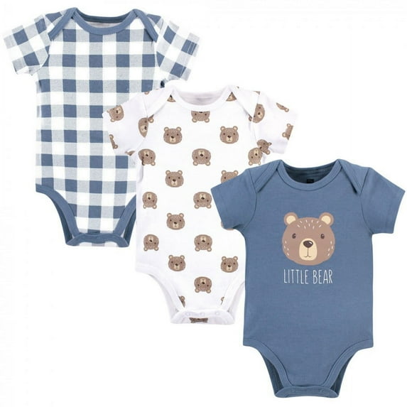 Hudson Baby Infant Boy Cotton Bodysuits 3pk, Little Bear, 0-3 Months