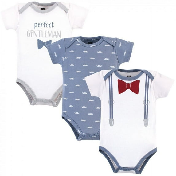 Hudson Baby Infant Boy Cotton Bodysuits 3pk, Little Mister Handsome, 12-18 Months