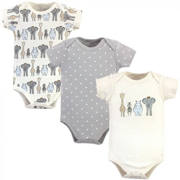 Hudson Baby Infant Boy Cotton Bodysuits 3pk, Royal Safari, 0-3 Months