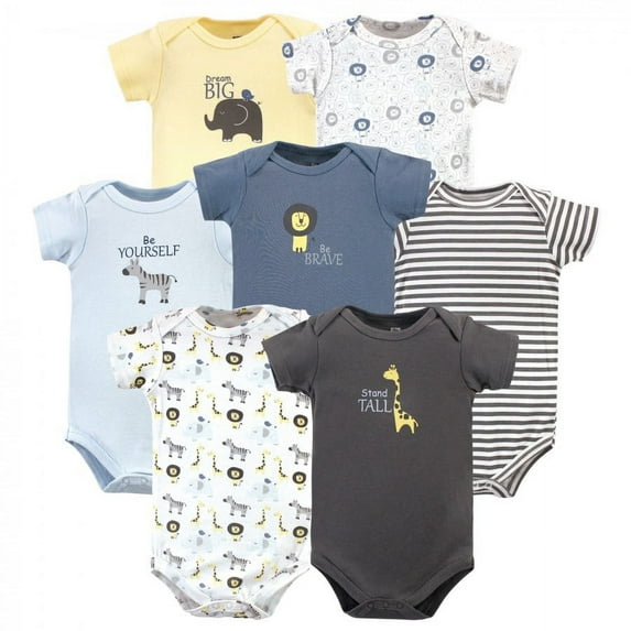 Hudson Baby Infant Boy Cotton Bodysuits 7pk, Safari, 12-18 Months