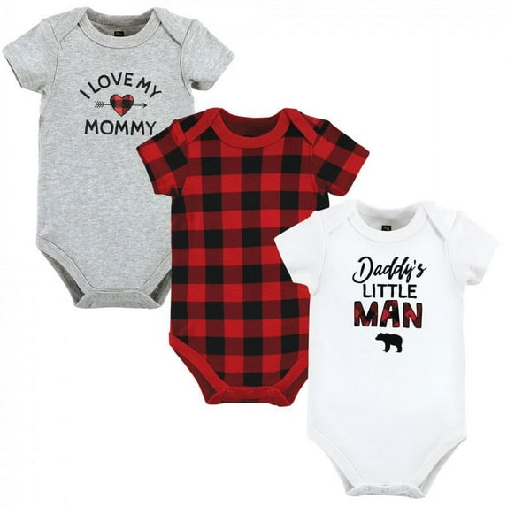 Hudson Baby Infant Boy Cotton Bodysuits, Buffalo Plaid Family, 18-24 Months