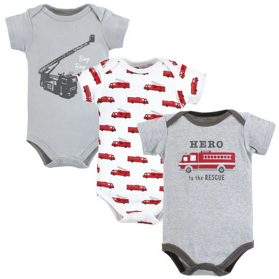 Hudson Baby Infant Boy Cotton Bodysuits, Firetruck Hero, 0-3 Months