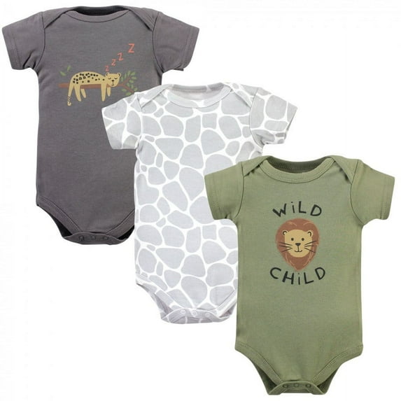 Hudson Baby Infant Boy Cotton Bodysuits, Gray Safari Life, 9-12 Months