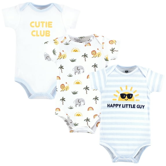 Hudson Baby Infant Boy Cotton Bodysuits, Happy Little Guy, 9-12 Months