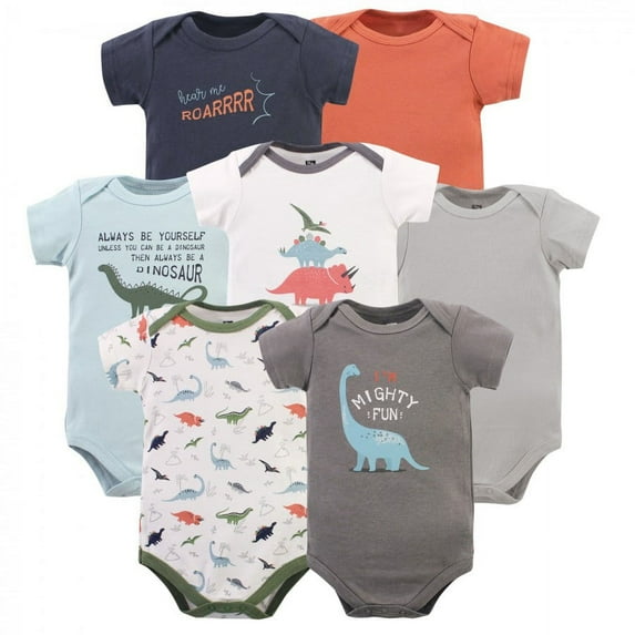 Hudson Baby Infant Boy Cotton Bodysuits, Mighty Fun Dino, 9-12 Months