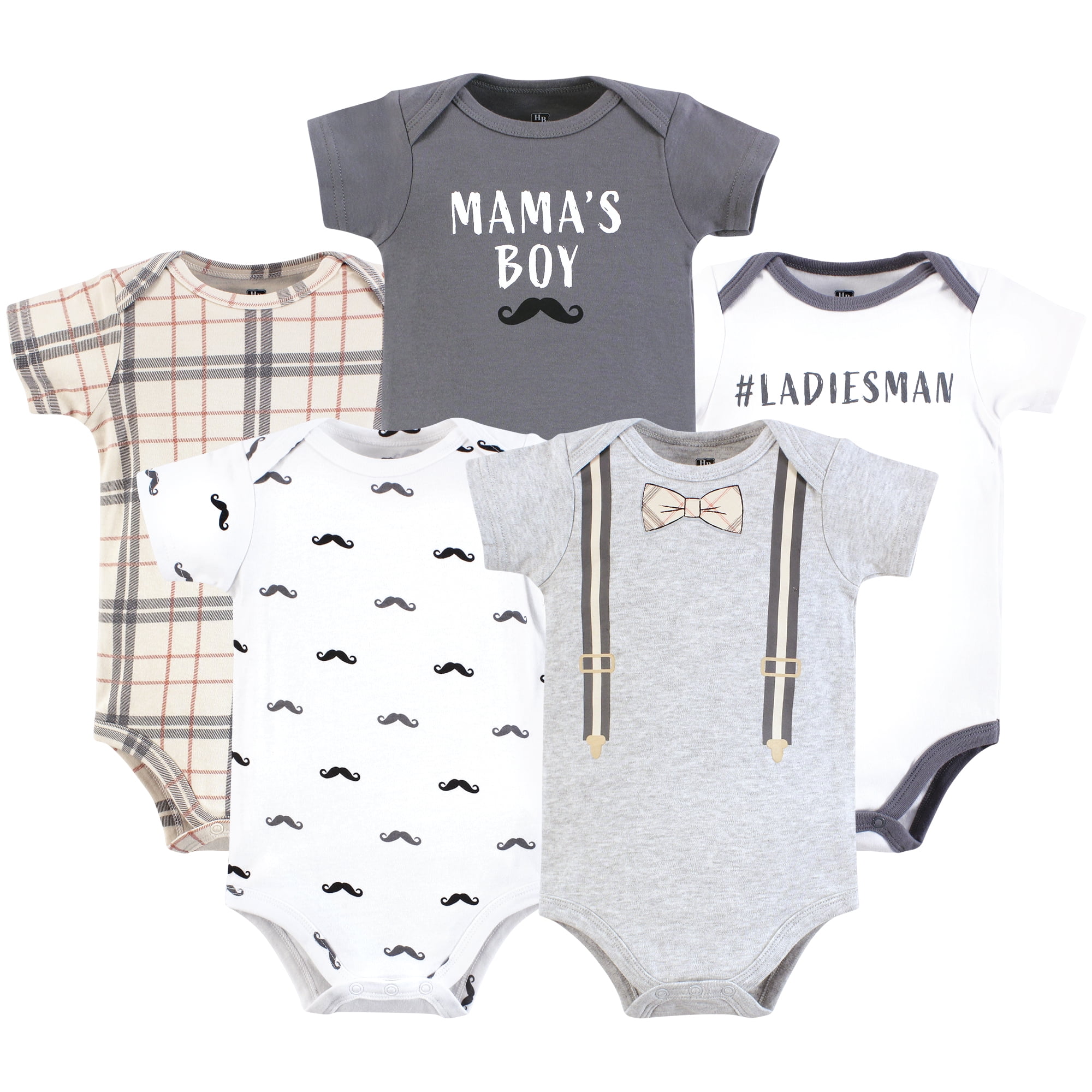 Hudson Baby Infant Boy Cotton Bodysuits, Plaid Bow Tie, Preemie