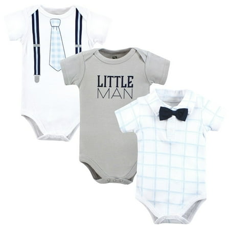 Hudson Baby Infant Boy Cotton Bodysuits, Plaid Little Man Polo, 6-9 Months