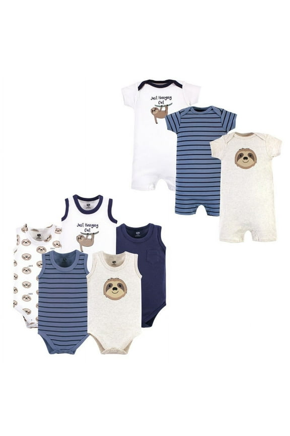 Infant Boy Cotton Bodysuits and Rompers, 8-Piece, Sloth, 6-9 Months