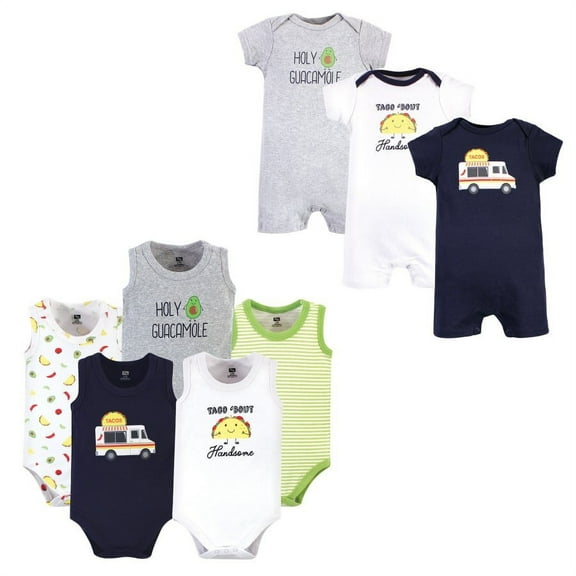 Hudson Baby Infant Boy Cotton Bodysuits and Rompers, 8-Piece, Taco Truck, 0-3 Months