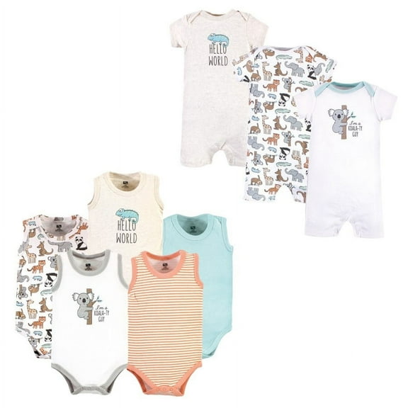 Hudson Baby Infant Boy Cotton Bodysuits and Rompers, 8-Piece, Zoo Animals, 0-3 Months
