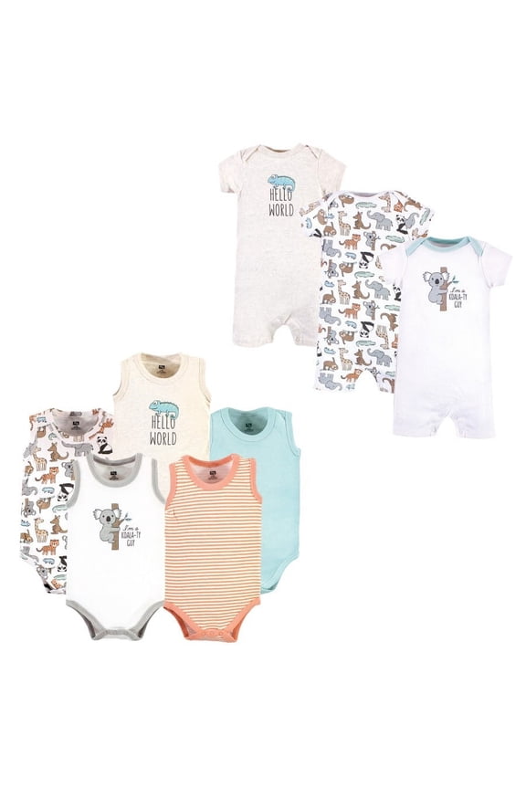 Infant Boy Cotton Bodysuits and Rompers, 8-Piece, Zoo Animals, 3-6 Months