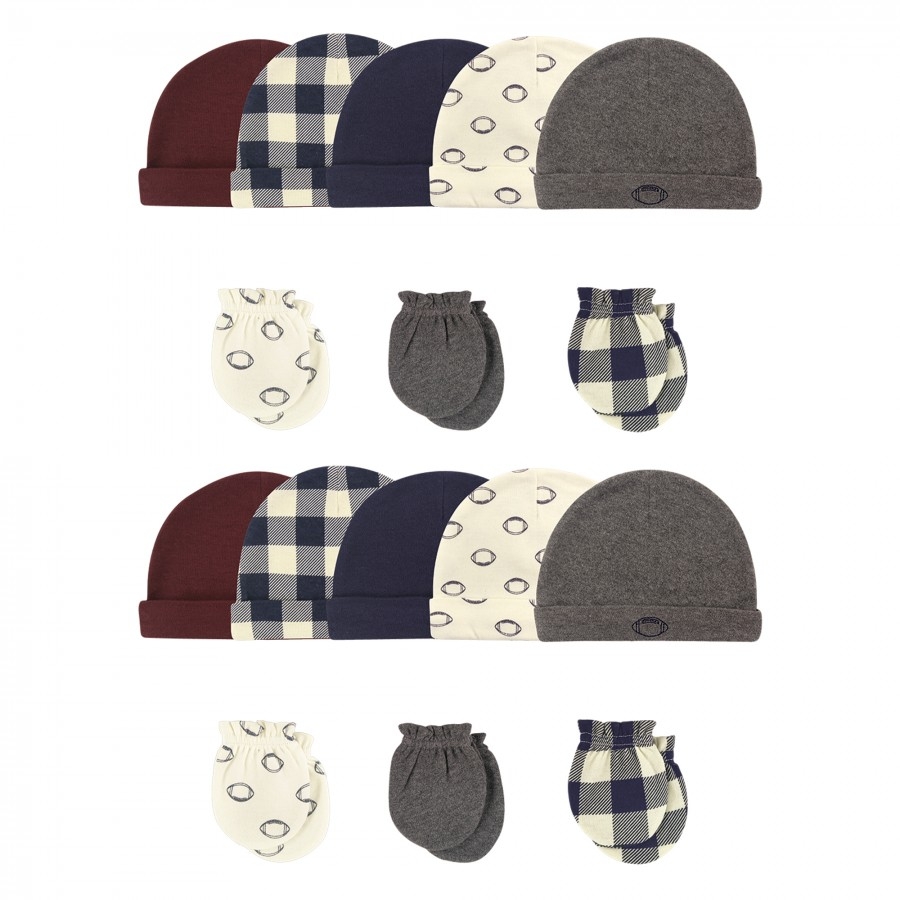 Hudson Baby Infant Boy Cotton Cap and Scratch Mitten Set, Football 16