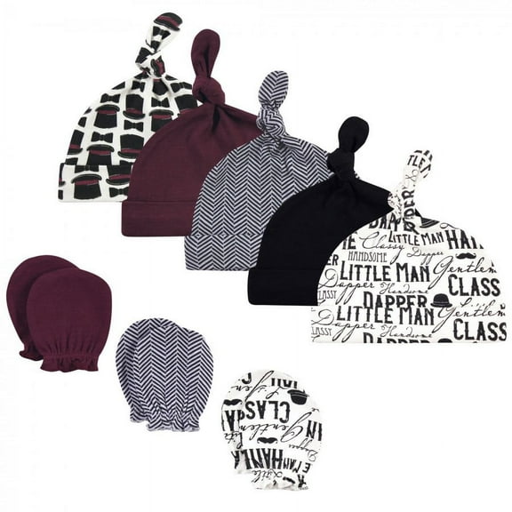 Hudson Baby Infant Boy Cotton Cap and Scratch Mitten Set, Vintage Little Man, 0-6 Months