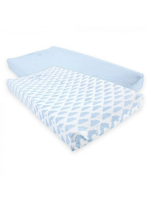 Hudson Baby Infant Boy Cotton Changing Pad Cover, Heather Light Blue Cloud, One Size