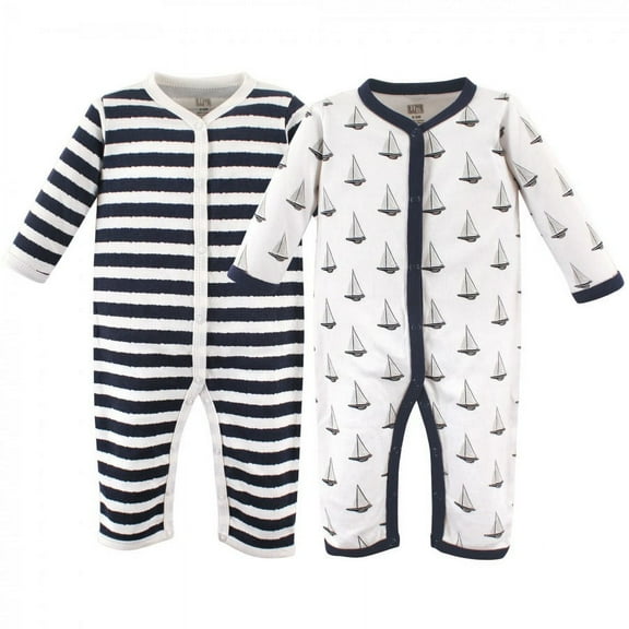 Hudson Baby Infant Boy Cotton Coveralls 2pk, Sailboat, 0-3 Months